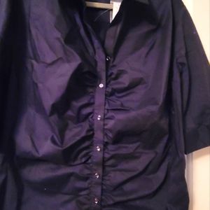 NY&Co blouse, XXL, Navy Blue. Elbow length sleeves, ruched placket.